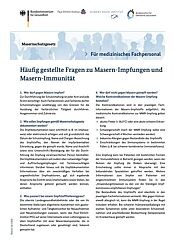Vorschaubild Merkblatt für medizinisches Fachpersonal: Häufig gestellte Fragen zu Masern-Impfungen und Masern-Immunität