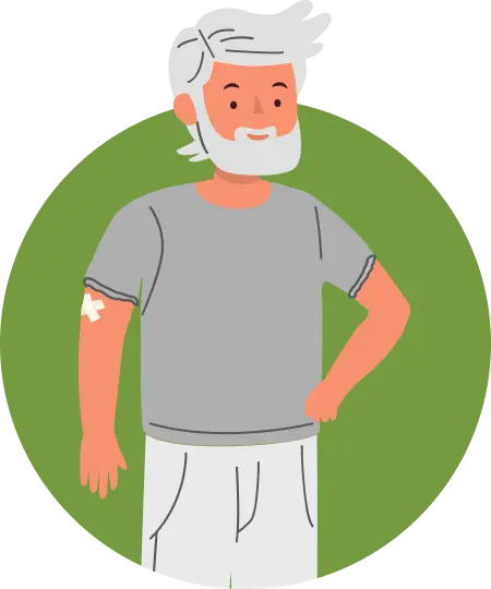 Illustration: Älterer Mann Mann mit Bart, auf dem Arm ein Pflaster