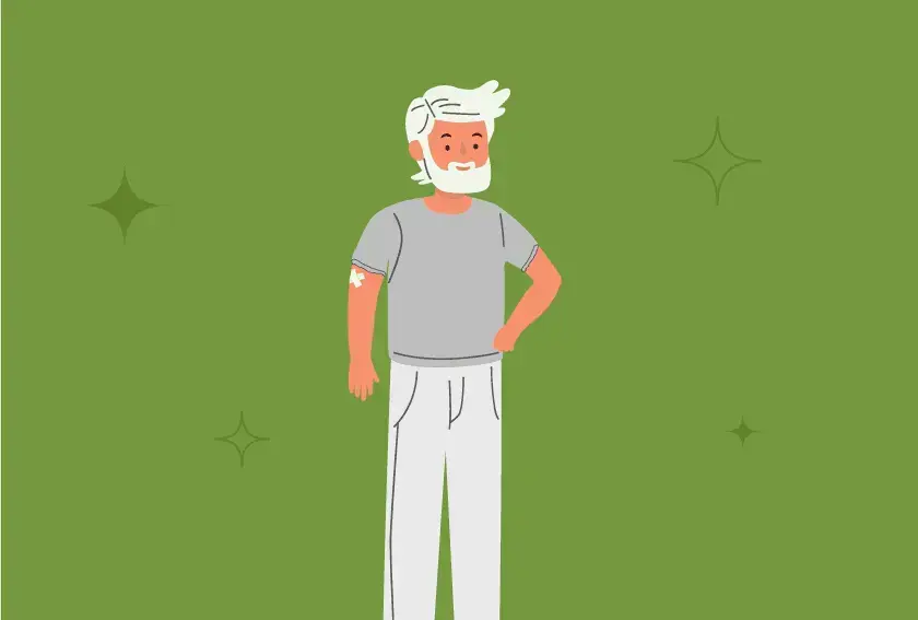 Illustration: Älterer Mann mit Pflaster auf dem Oberarm