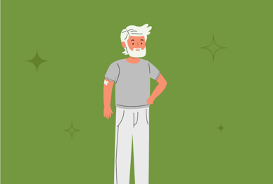 Illustration: Älterer Mann mit Pflaster auf dem Oberarm