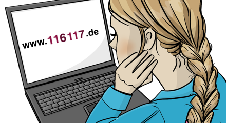 Frau am Laptop auf der Seite 116117.de