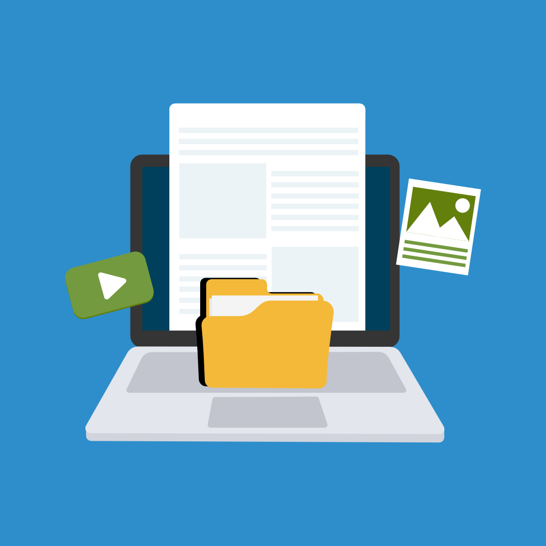 Illustration: Notebook und verschiedene Medien