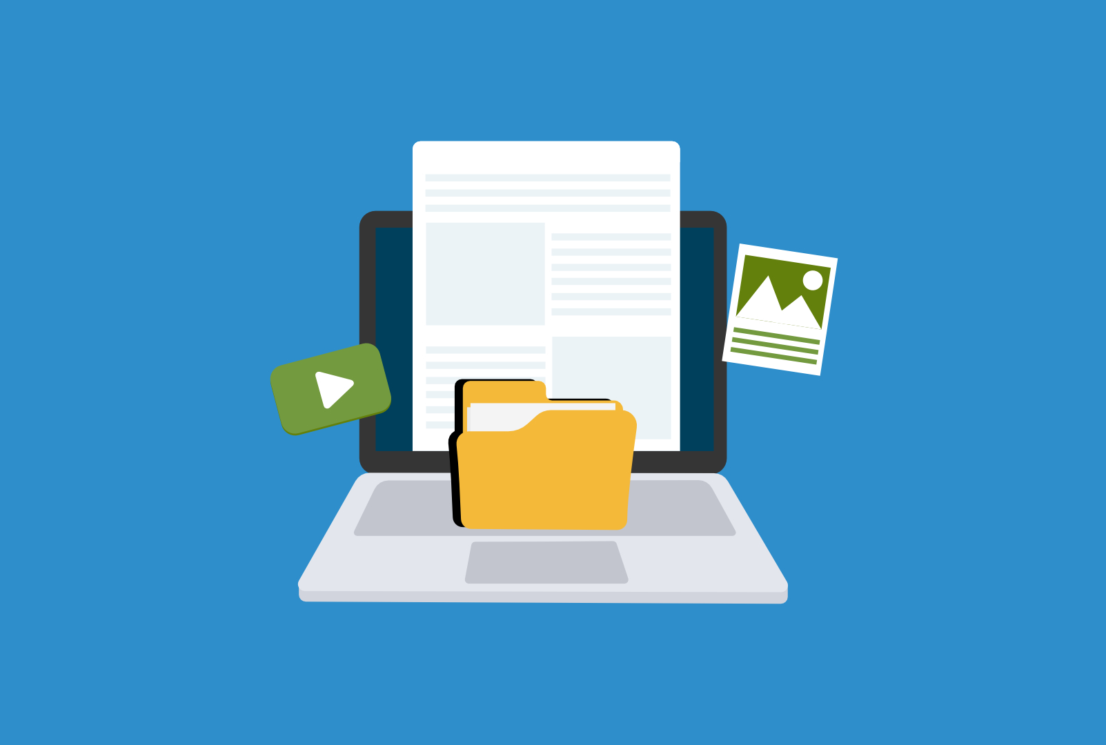 Illustration: Notebook und verschiedene Medien
