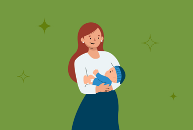 Illustration einer Frau, die ein Baby auf dem Arm trägt