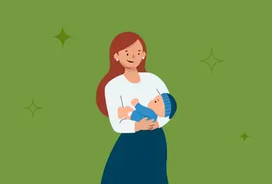 Illustration einer Frau, die ein Baby auf dem Arm trägt