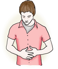 Die Illustration zeigt einen Mann, der sich mit den Händen den Bauch hält.